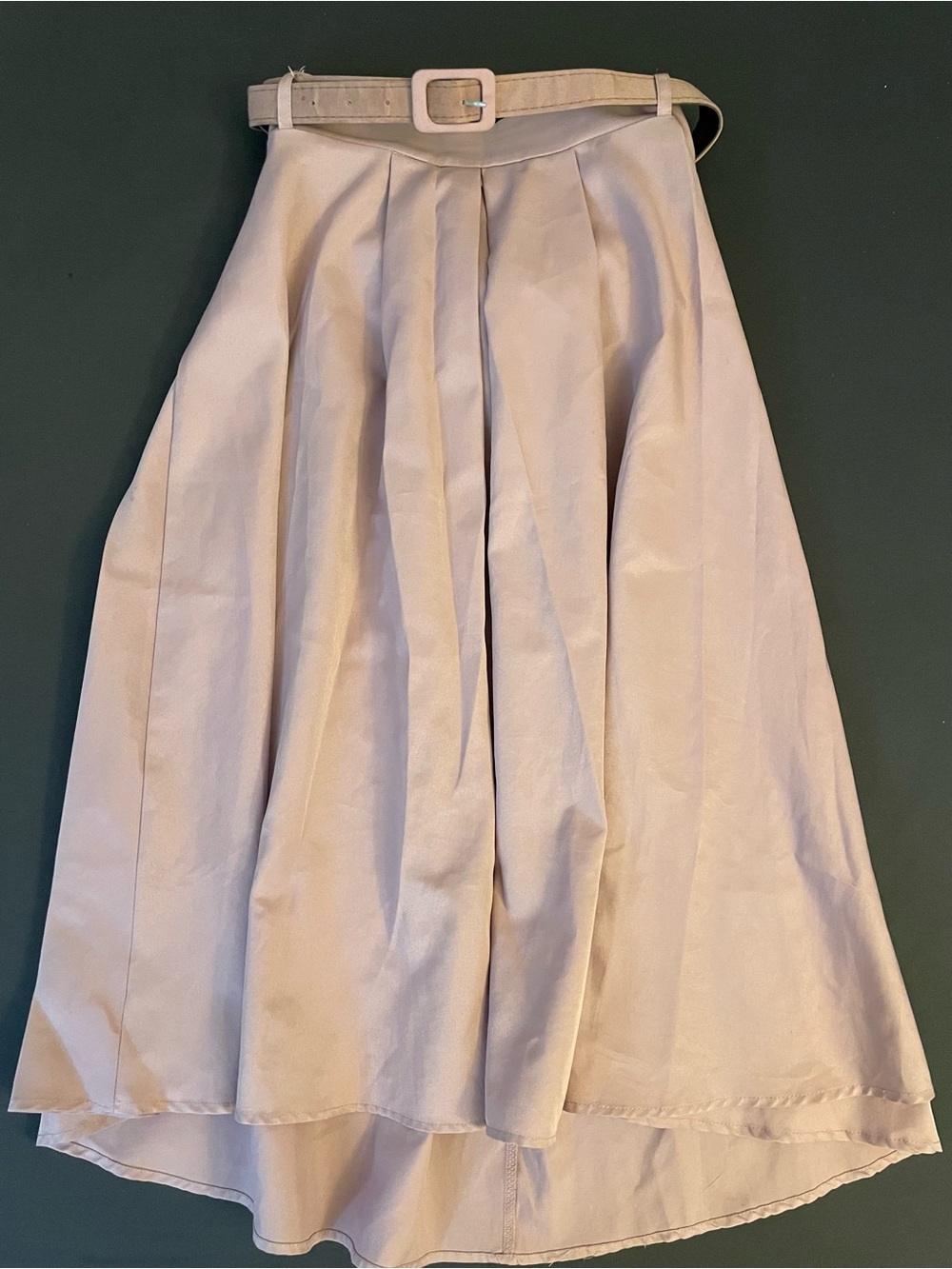 Vintage Pink High-Low Pleated Skirt with Matching Belt